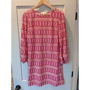 Jude‎ Connally Dress Chloe Corinthian Cinnabar Womens Sz L L/S Geometric Print